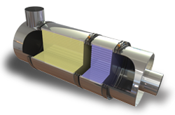 Photo of a GreenTRAP™ d Passive Diesel Particulate Filter (DPF) and a Diesel Oxidation Catalyst (DOC)